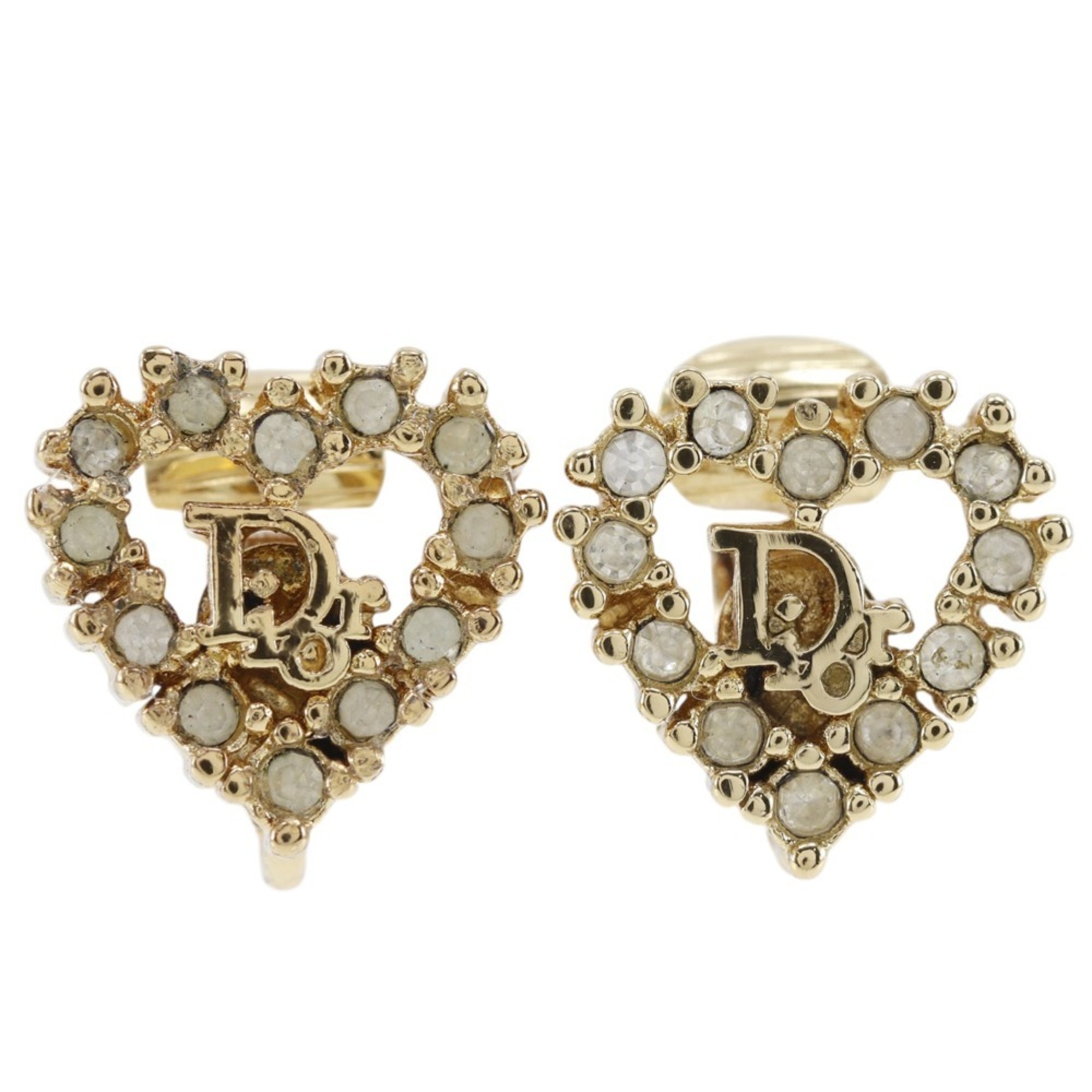 Christian Dior Heart Logo Earrings Gold Plated With Rhinestones Approx 39 311$